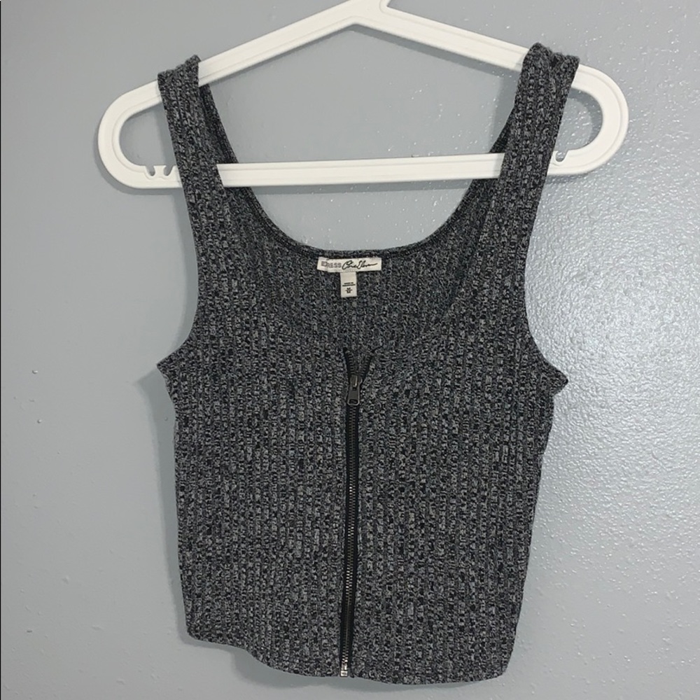 Zip-Up Front Gray Ribbed Cropped Tank Top